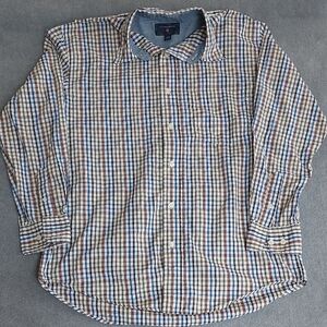 Saddlebred Men’s Long Sleeve Plaid Blue Brown Button Down Shirt - Size S